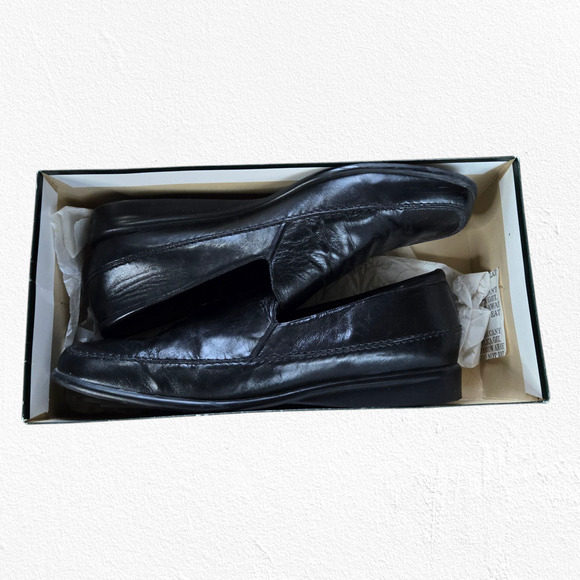 Y2K Lauren Ralph Lauren Black Square Toe Slip On Chelsey Loafers Size 9.5 - Picture 8 of 10